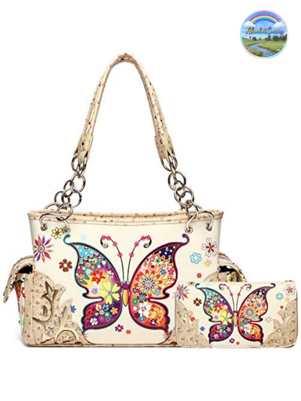 Western Butterfly Shoulder Handbag With Matching Wallet Set